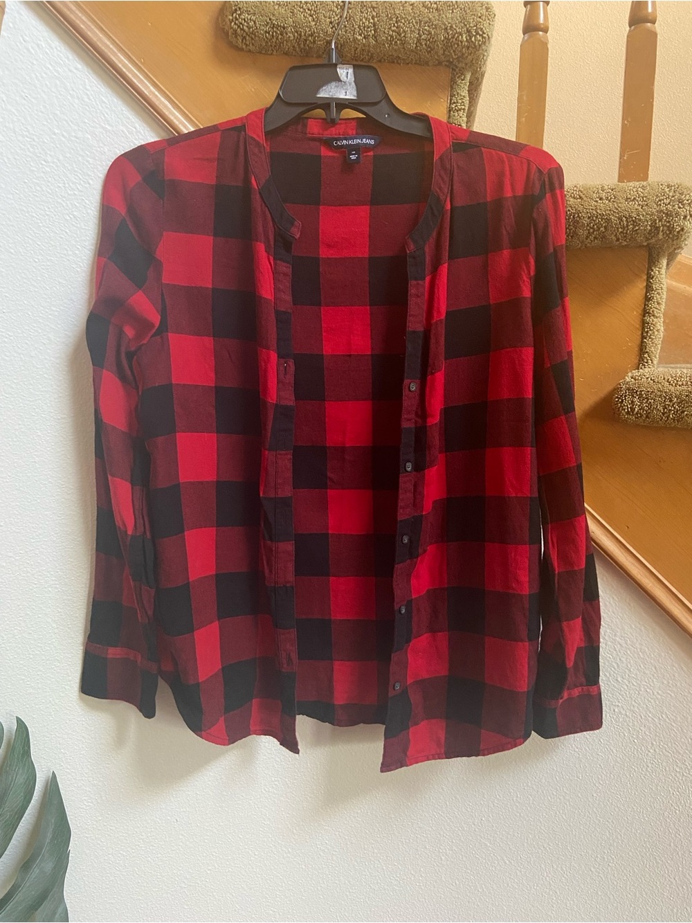 CK Red/Black Plaid Flannel Button-Down Jacket/Shirt good condition womens size L